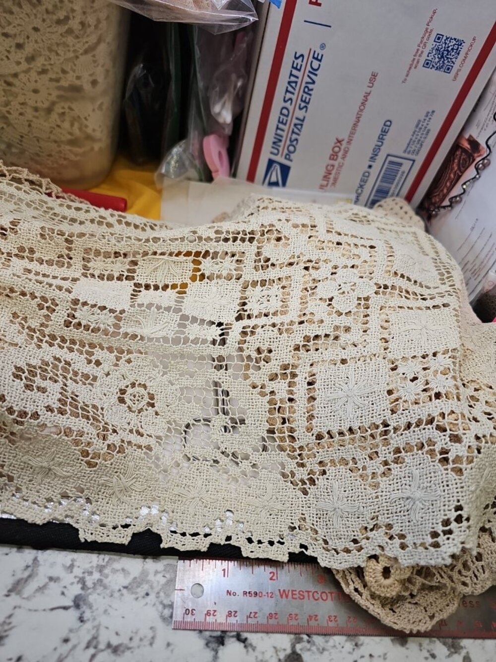 Doilies Lot Of 8 Crochet Ecru Openwork Placemat Floral. Starburst Shape Heart...